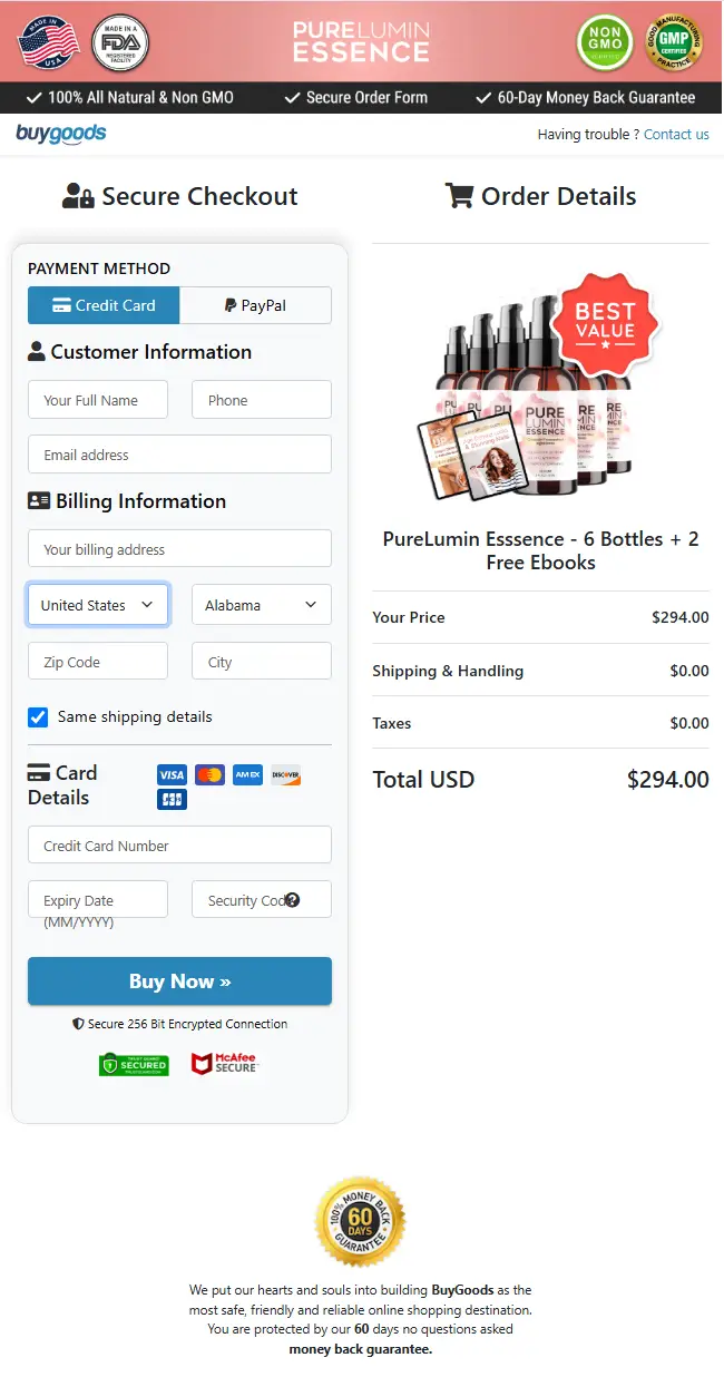 PureLumin Essence order page